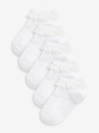 White 5 Pack Cotton Rich Ruffle Trainer Socks