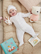 JoJo Maman Bébé Pink Heart Embroidered Cotton Baby Sleepsuit