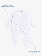 JoJo Maman Bébé Pink Heart Embroidered Cotton Baby Sleepsuit