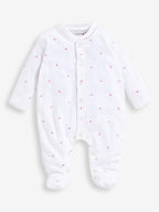 JoJo Maman Bébé Pink Heart Embroidered Cotton Baby Sleepsuit