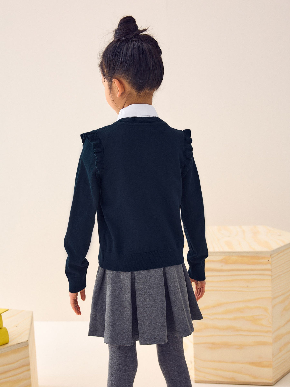 Navy Blue Cotton Rich Frill Shoulder School Cardigan (3-16yrs)