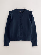 Navy Blue Cotton Rich Frill Shoulder School Cardigan (3-16yrs)