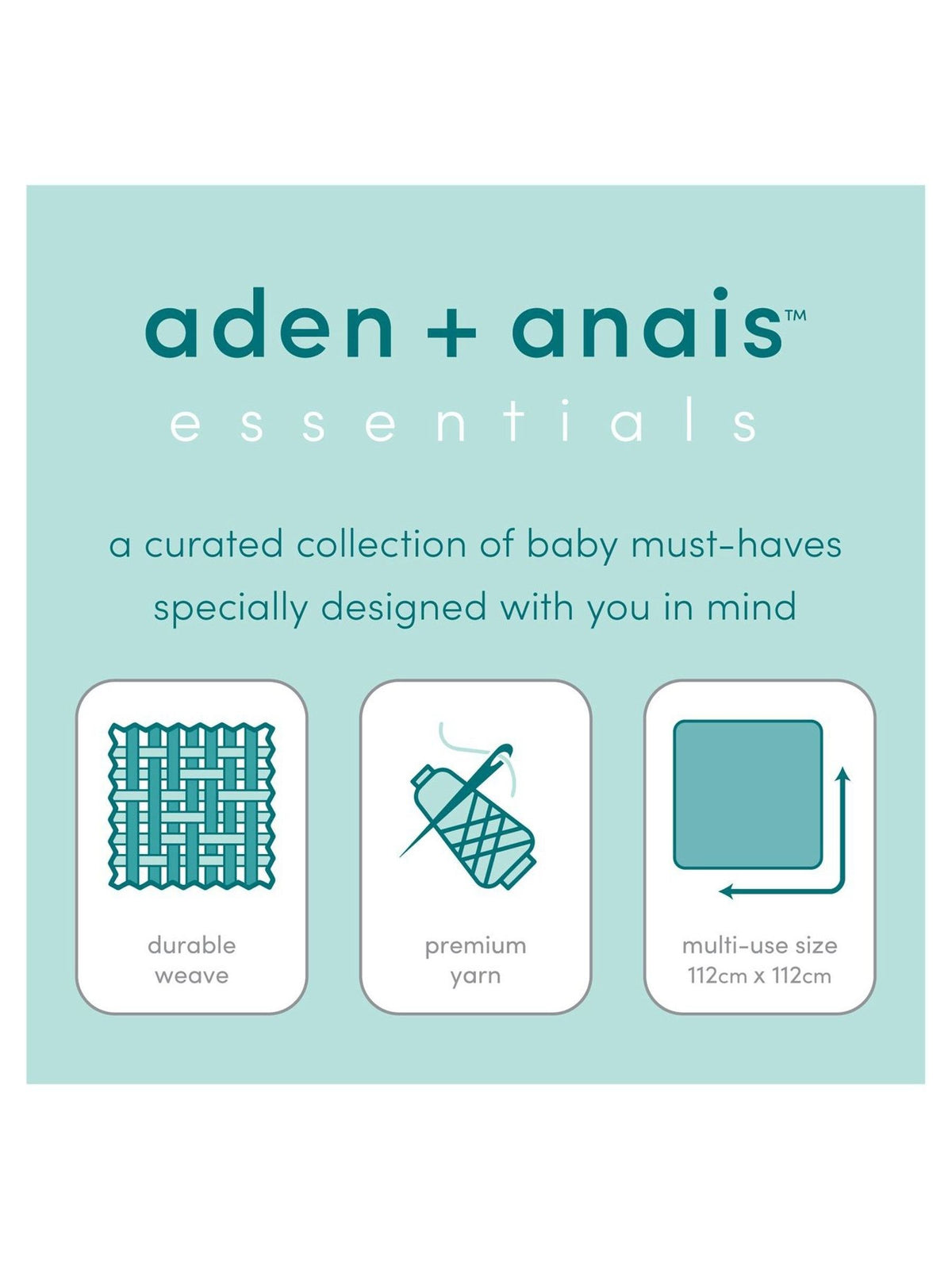 Aden & Anais Light Grey Essentials Muslin Blankets 4 Pack