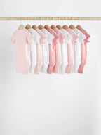 Pink/White 10 Pack Essential Short Sleeve Baby Bodysuits