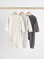 Neutral Baby Footless 2 Way Zip 100% Cotton Sleepsuits 3 Pack (0mths-3yrs)