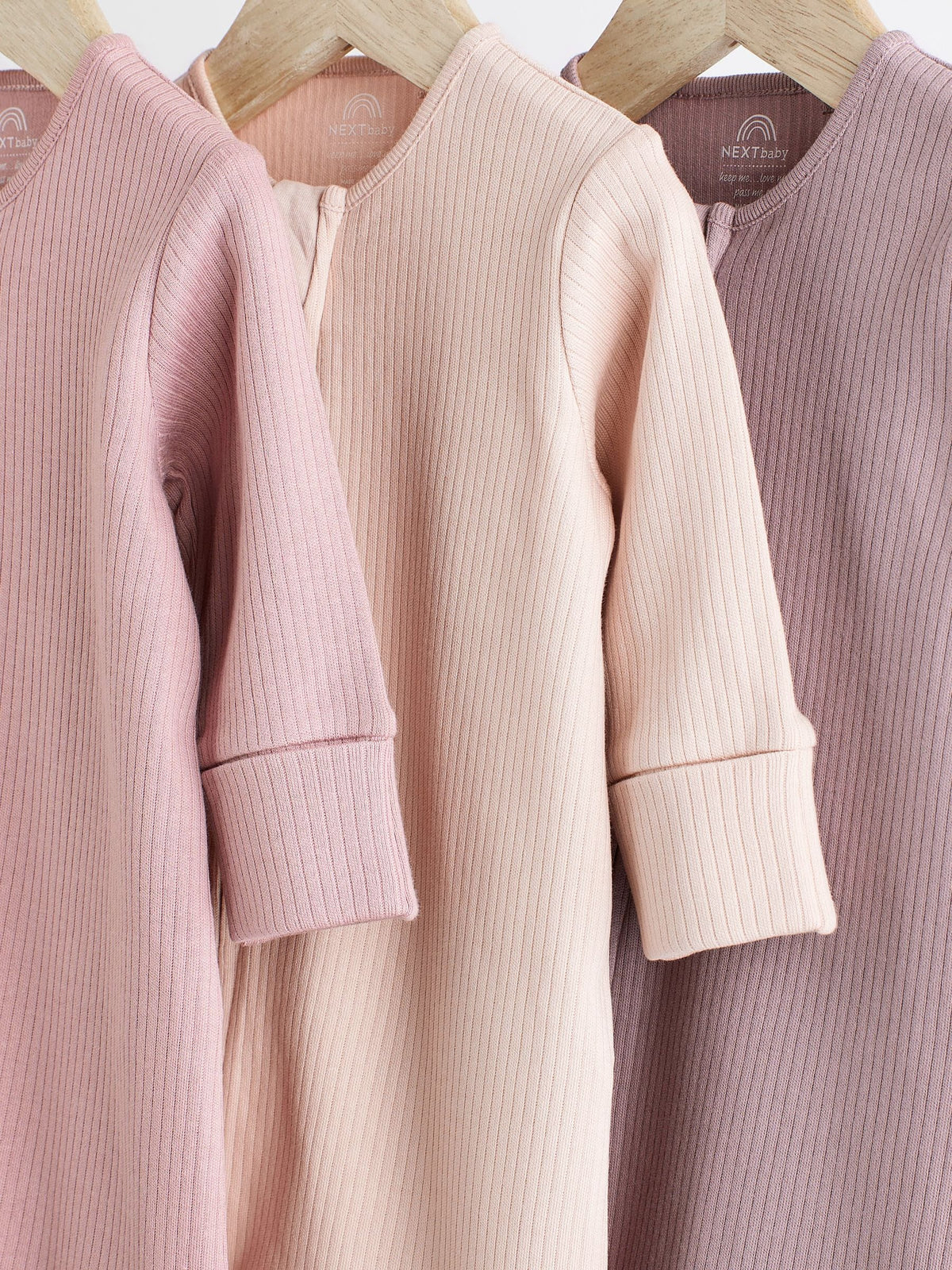 Pink 3 Pack Two Way Zip Baby Sleepsuits (0mths-3yrs)