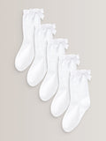 White 5 Pack Cotton Rich Bow Ankle School Socks
