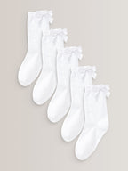 White 5 Pack Cotton Rich Bow Ankle School Socks