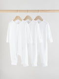 White 100% Cotton Two Way Zip Baby Footless Sleepsuits 3 Pack (0mths-2yrs)