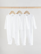 White 100% Cotton Two Way Zip Baby Footless Sleepsuits 3 Pack (0mths-2yrs)