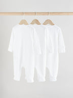 White 100% Cotton Two Way Zip Baby Footless Sleepsuits 3 Pack (0mths-2yrs)