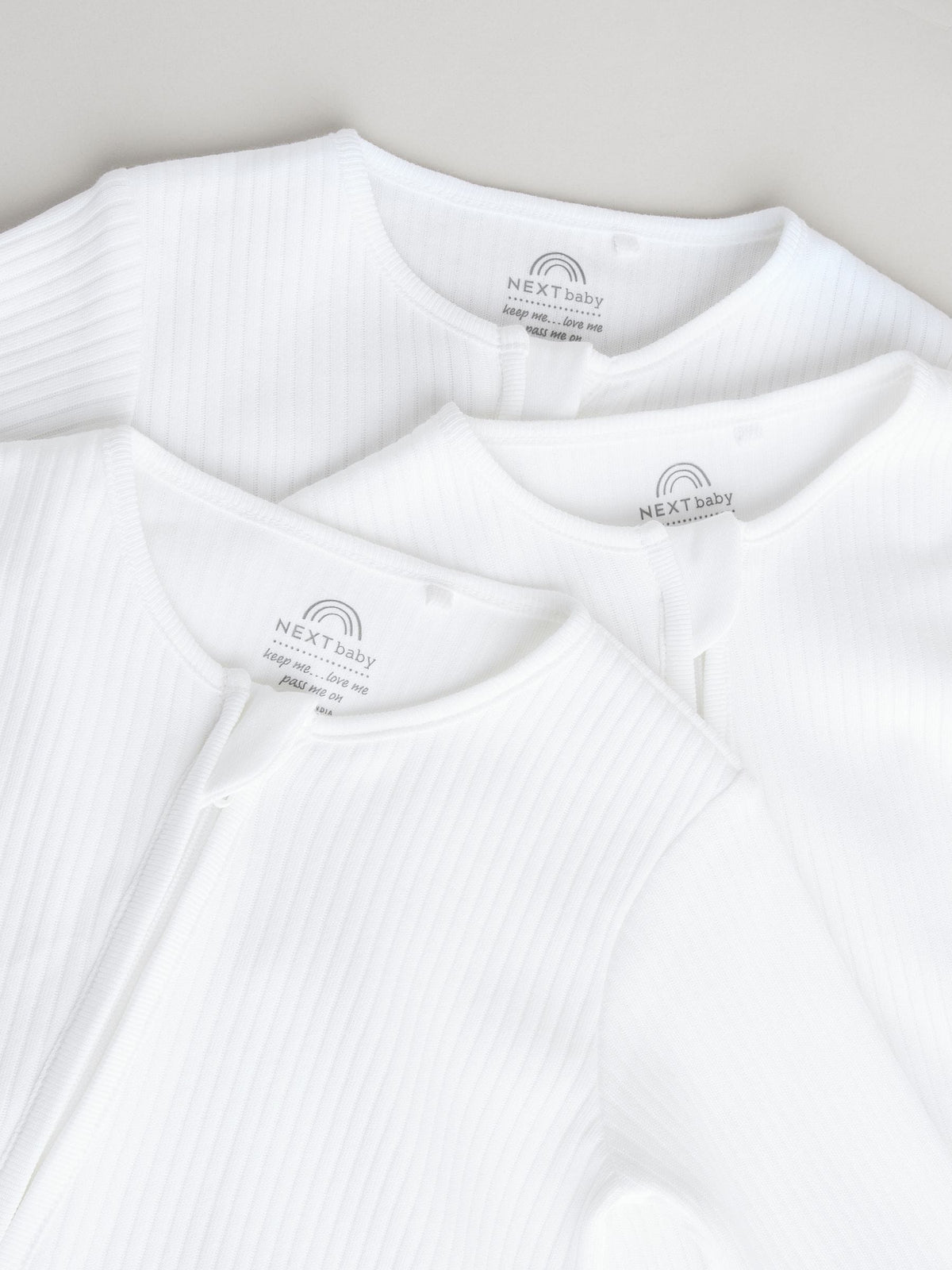 White 100% Cotton Two Way Zip Baby Footless Sleepsuits 3 Pack (0mths-2yrs)
