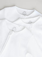 White 100% Cotton Two Way Zip Baby Footless Sleepsuits 3 Pack (0mths-2yrs)