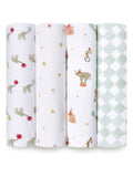 aden + anais White Essentials 100% Cotton Muslin Blanket Elephant Circus Muslins 4 Pack