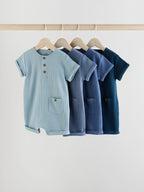 Blue Grandad Button Neck Baby Rompers 4 Pack