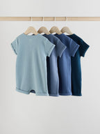 Blue Grandad Button Neck Baby Rompers 4 Pack