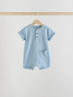 Blue Grandad Button Neck Baby Rompers 4 Pack