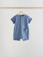 Blue Grandad Button Neck Baby Rompers 4 Pack