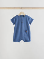 Blue Grandad Button Neck Baby Rompers 4 Pack