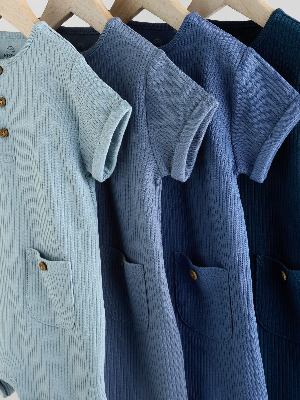Blue Grandad Button Neck Baby Rompers 4 Pack