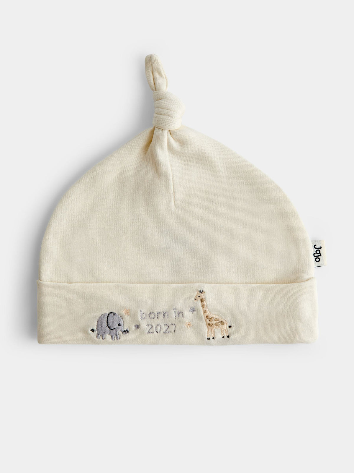 JoJo Maman Bébé Cream Safari Born in 2027 Hat & Bib Set