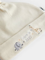 JoJo Maman Bébé Cream Safari Born in 2027 Hat & Bib Set