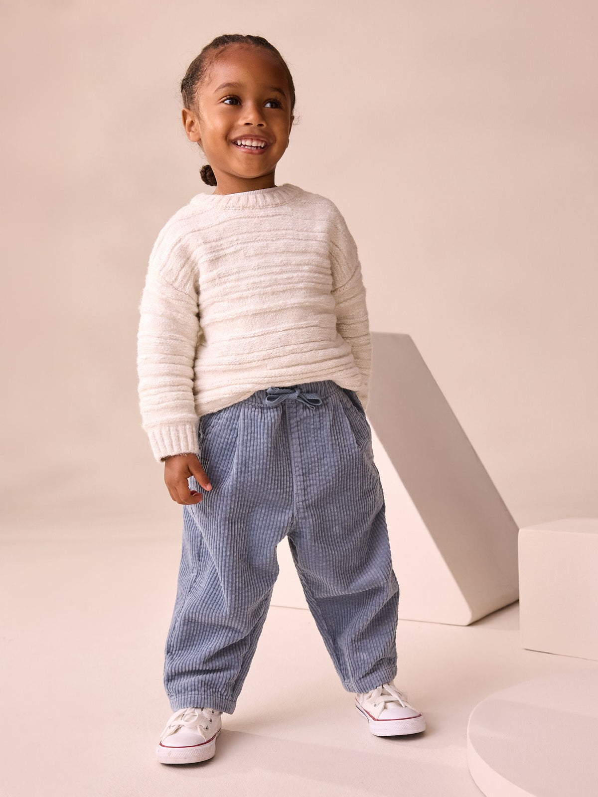 Light Blue Barrel Leg Textured Corduroy Pull On Trousers (3mths-7yrs)