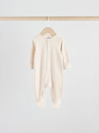 Neutral 5 Pack Two Way Zip Footed Baby Sleepsuits (0-2yrs)