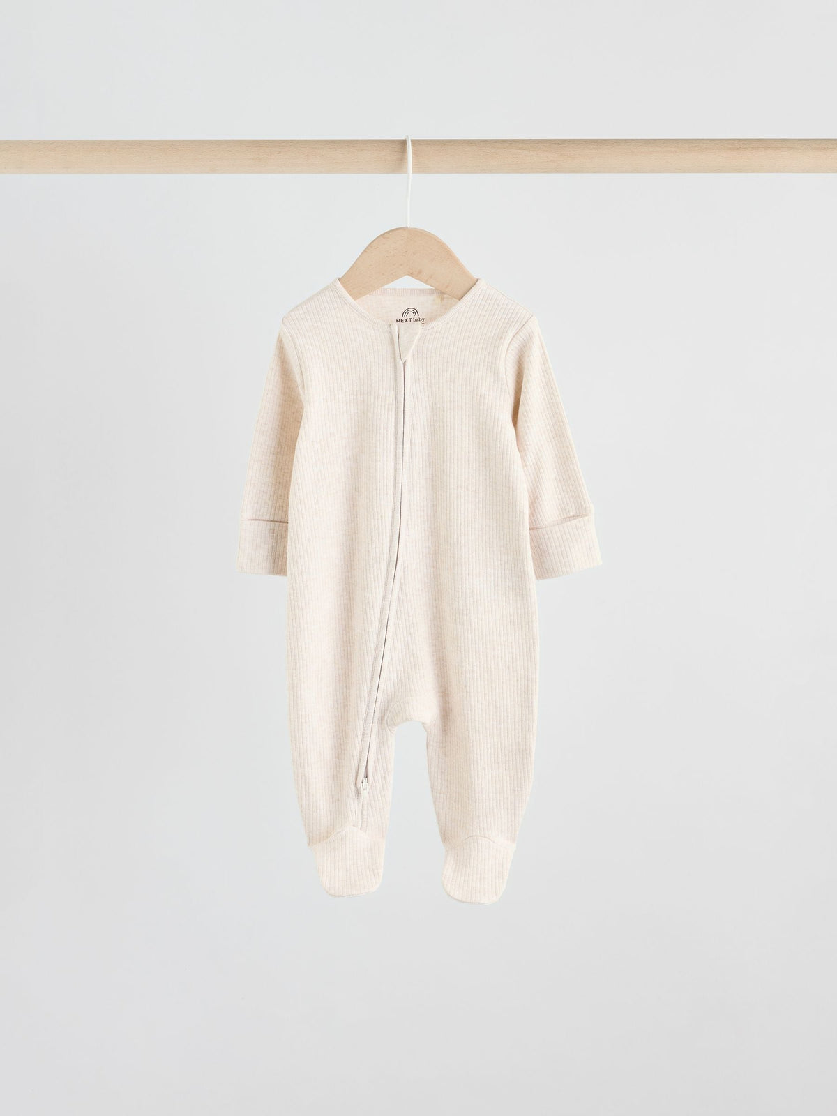 Neutral 5 Pack Two Way Zip Footed Baby Sleepsuits (0-2yrs)