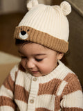Brown Bear Face Ribbed Baby Beanie Hat