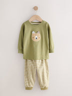 Olive Green/Stone/Ecru Animal Check Woven Bottom Pyjamas 3 Pack (9mths-12yrs)