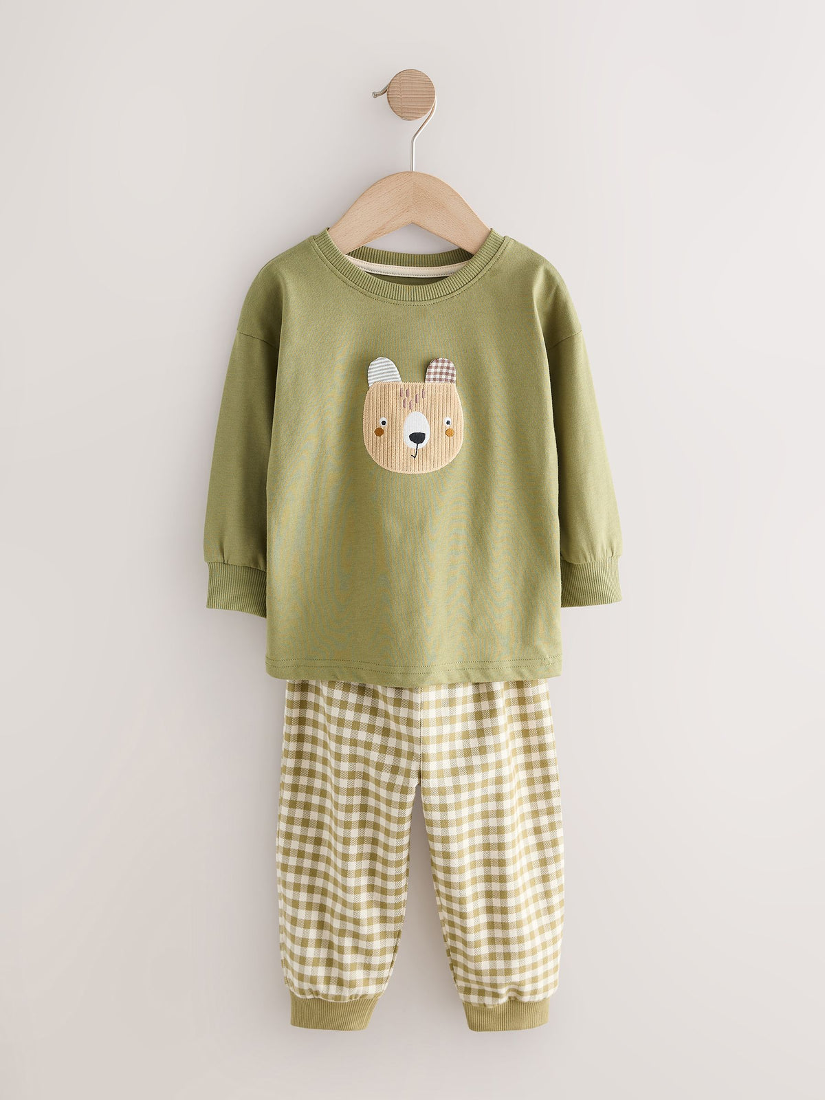 Olive Green/Stone/Ecru Animal Check Woven Bottom Pyjamas 3 Pack (9mths-12yrs)