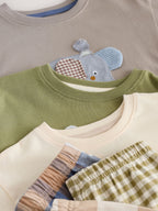 Olive Green/Stone/Ecru Animal Check Woven Bottom Pyjamas 3 Pack (9mths-12yrs)