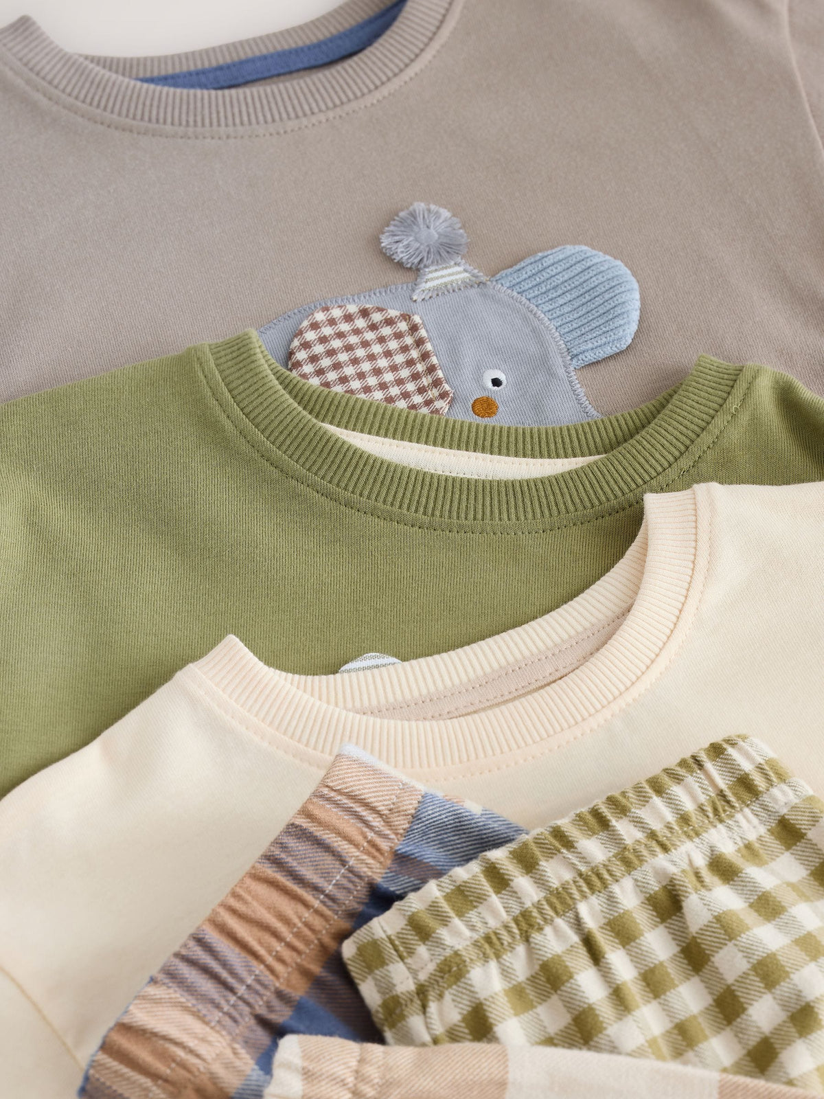 Olive Green/Stone/Ecru Animal Check Woven Bottom Pyjamas 3 Pack (9mths-12yrs)