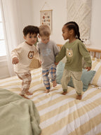Olive Green/Stone/Ecru Animal Check Woven Bottom Pyjamas 3 Pack (9mths-12yrs)