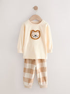 Olive Green/Stone/Ecru Animal Check Woven Bottom Pyjamas 3 Pack (9mths-12yrs)