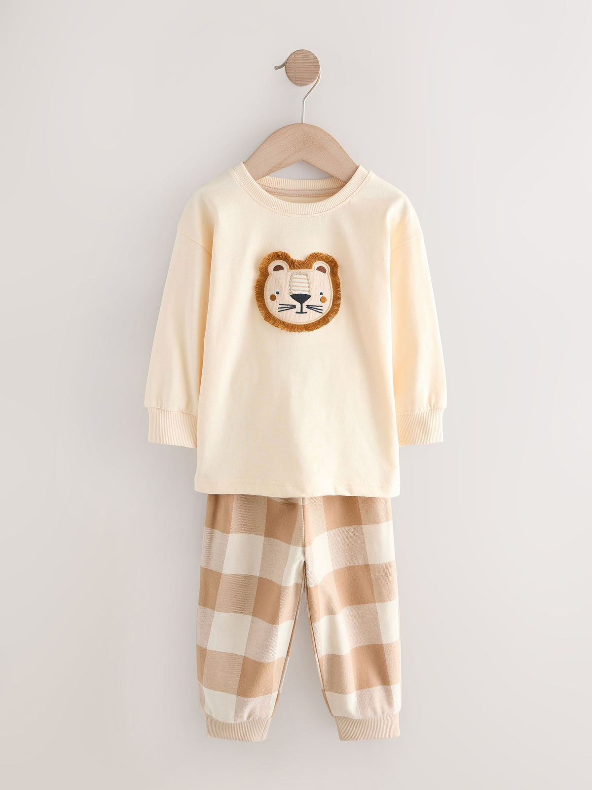 Olive Green/Stone/Ecru Animal Check Woven Bottom Pyjamas 3 Pack (9mths-12yrs)