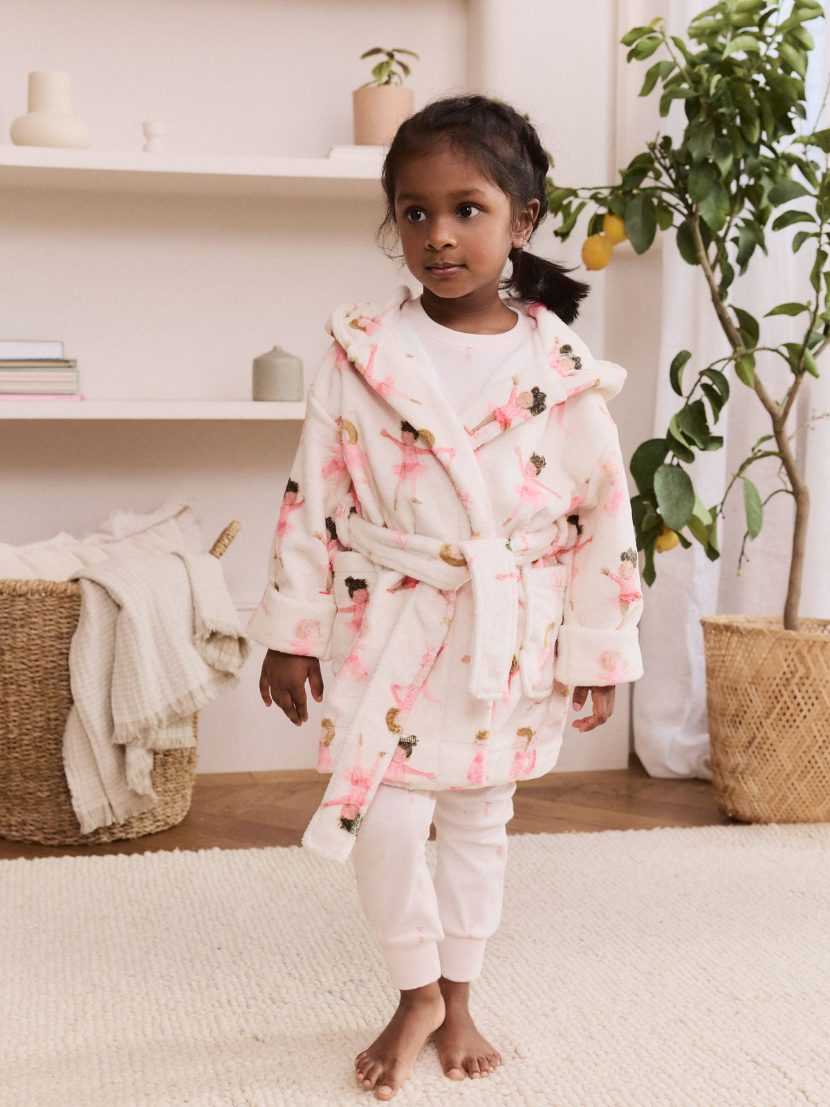 White/Pink Ballerina Fleece Dressing Gown (9mths-10yrs)