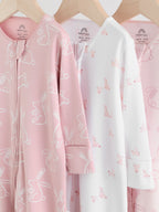 Pink Bunny Two Way Zip Baby Sleepsuits 3 Pack (0mths-2yrs)