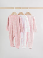 Pink Bunny Two Way Zip Baby Sleepsuits 3 Pack (0mths-2yrs)