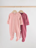 Pink Velour Baby Sleepsuits 2 Pack