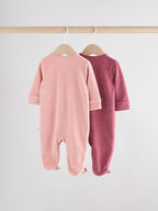 Pink Velour Baby Sleepsuits 2 Pack