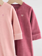 Pink Velour Baby Sleepsuits 2 Pack