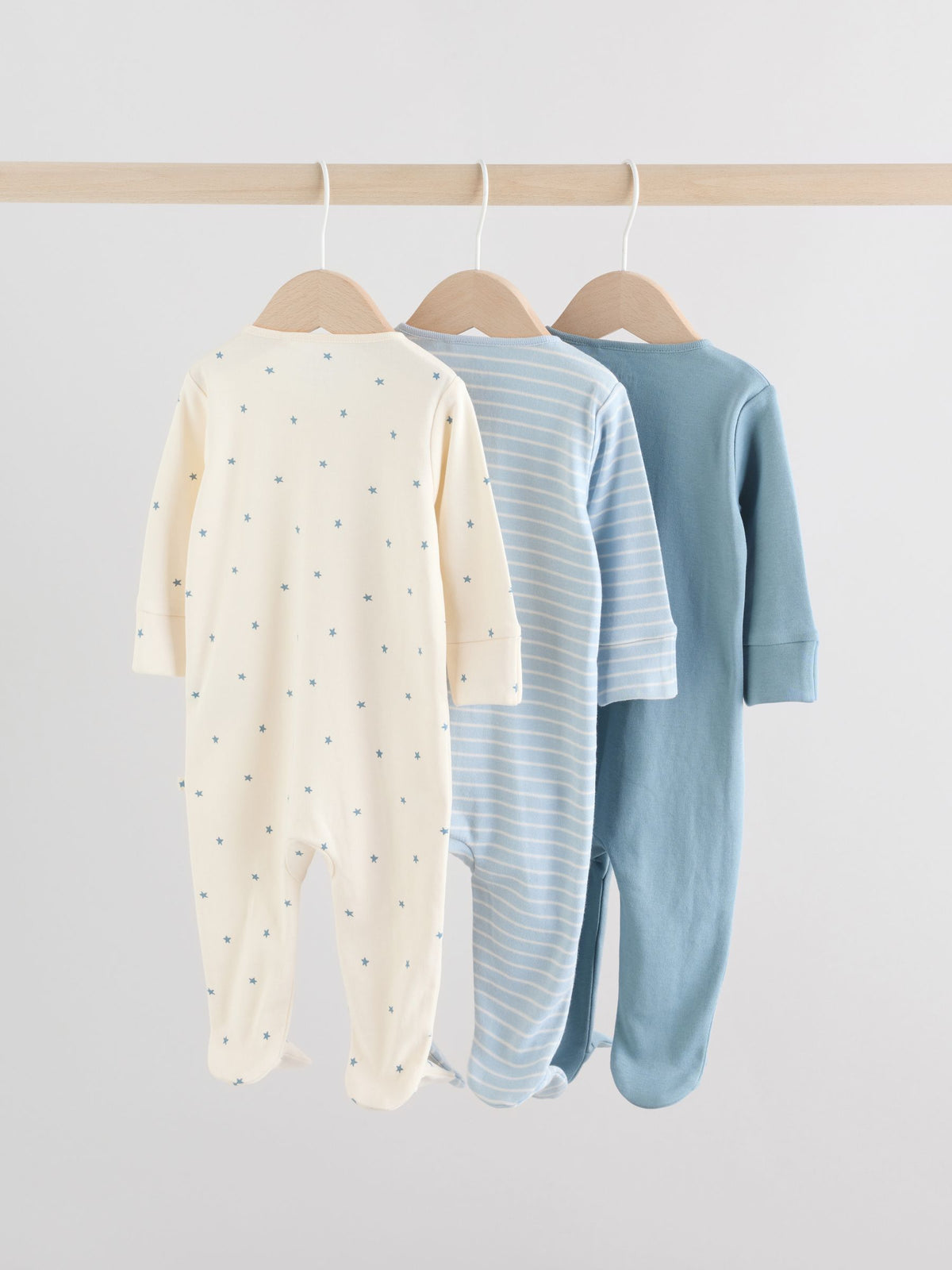 Blue Two Way Zip Baby Sleepsuits 3 Pack (0-2yrs)