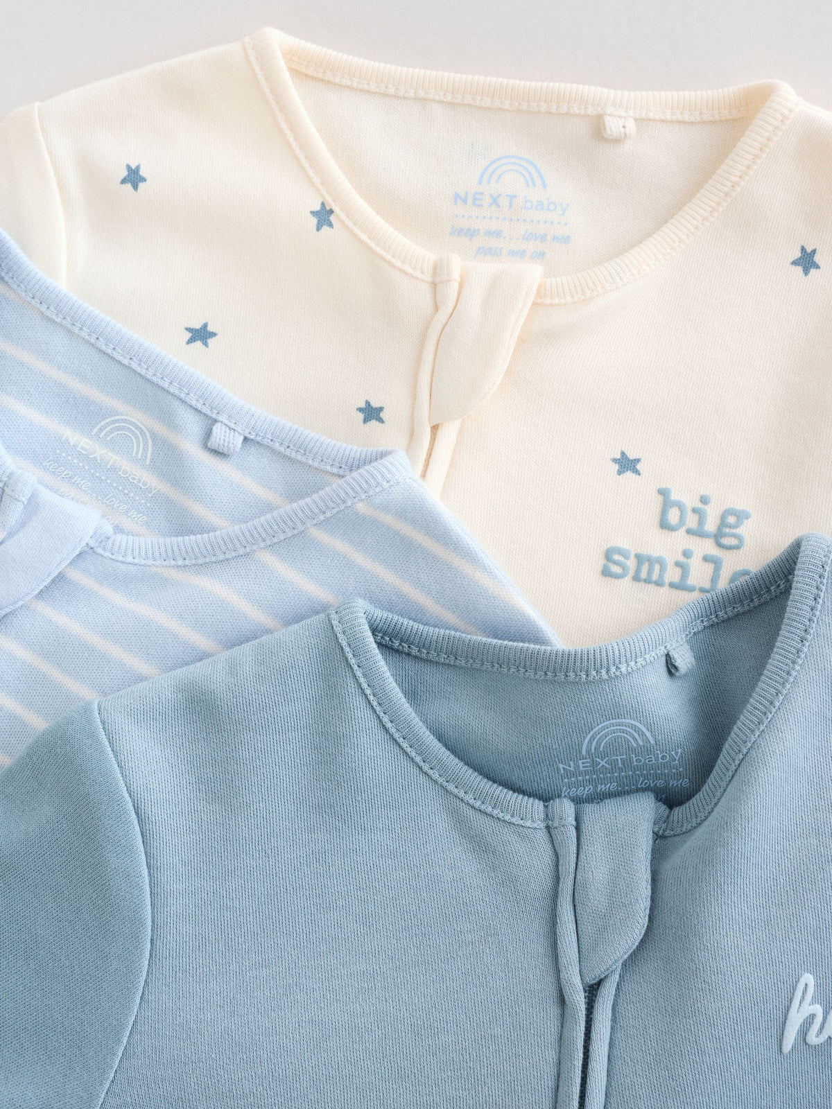 Blue Two Way Zip Baby Sleepsuits 3 Pack (0-2yrs)