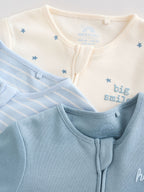 Blue Two Way Zip Baby Sleepsuits 3 Pack (0-2yrs)