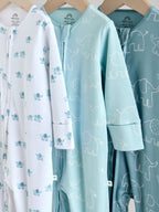 Blue Baby Linear Elephant Sleepsuits 3 Pack (0-2yrs)