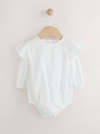 Pink/White Romper and Knitted Dungarees with Tights 3 Piece Set (0mths-2yrs)