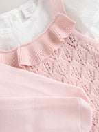 Pink/White Romper and Knitted Dungarees with Tights 3 Piece Set (0mths-2yrs)