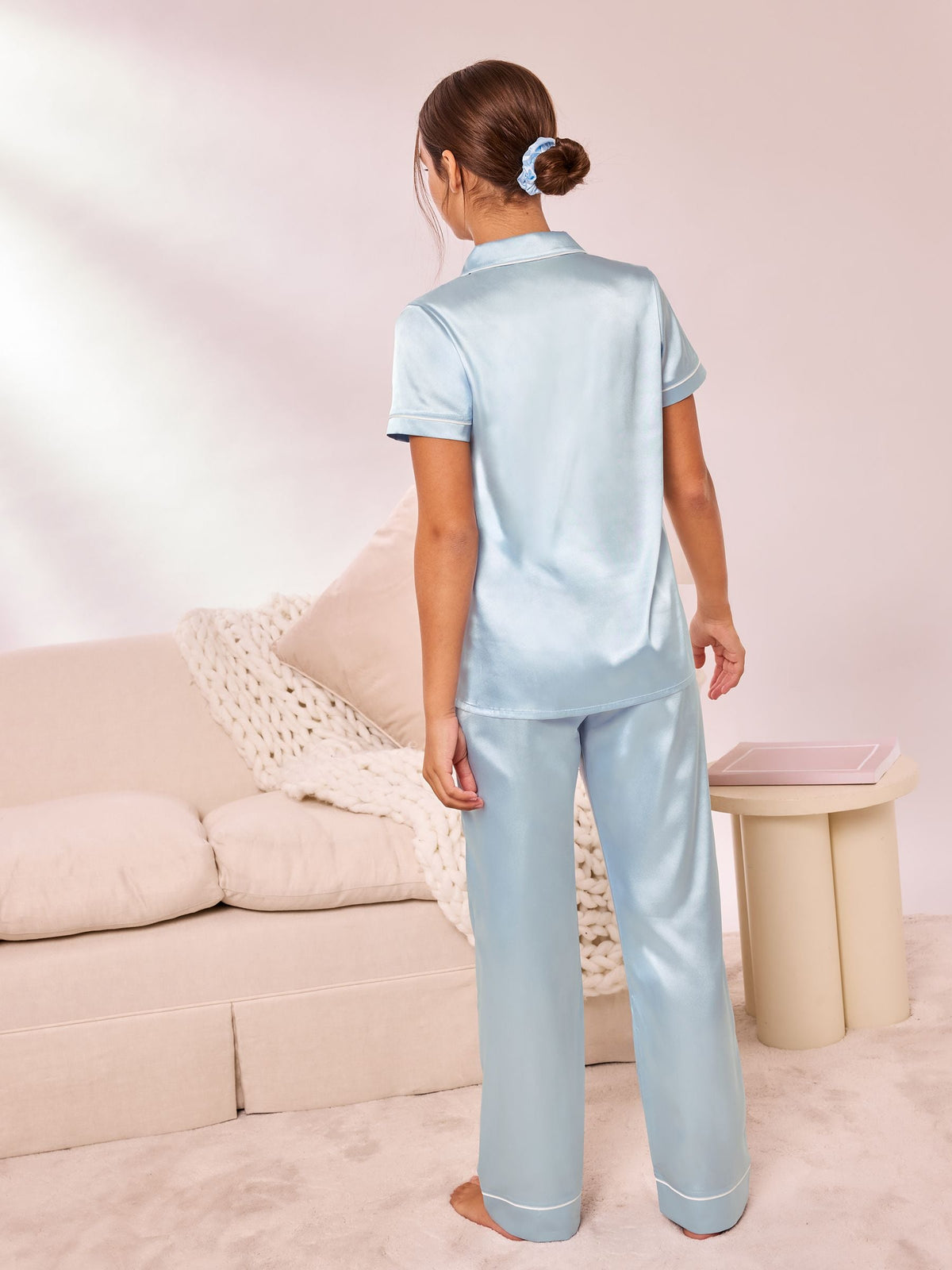 Lipsy Blue Satin Shirt And Long Leg Pyjamas Set (5-16yrs)